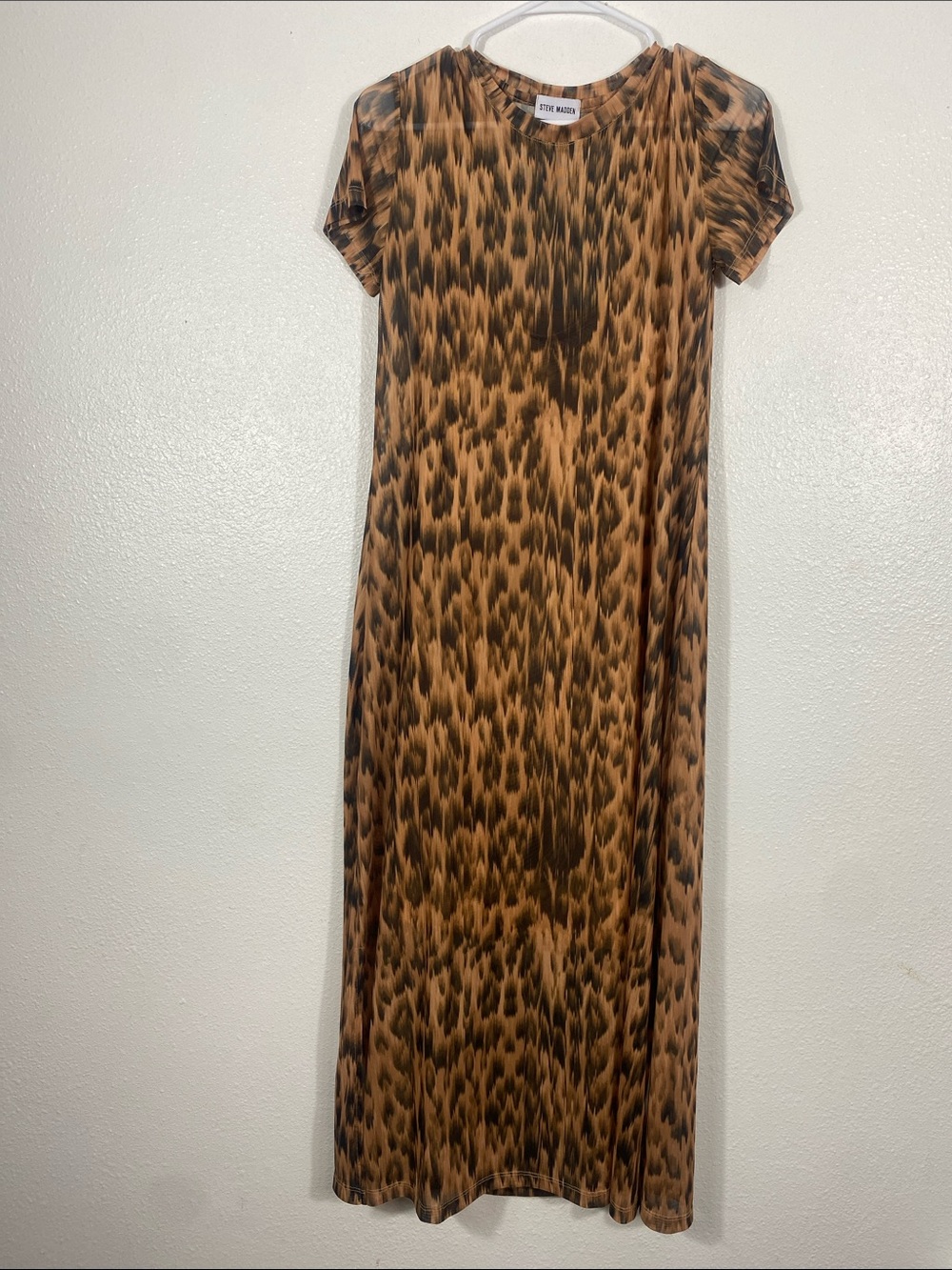 Steve Madden Leopard Mesh Maxi Dress Slit EUC Size M - Picture 2 of 15